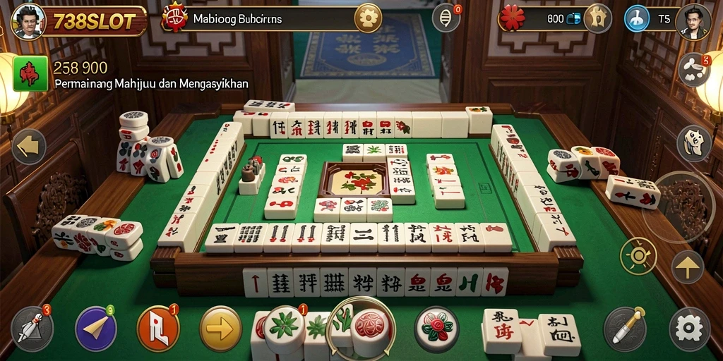 Tampilan gameplay menarik dari 738SLOT dengan ubin Mahjong yang indah.