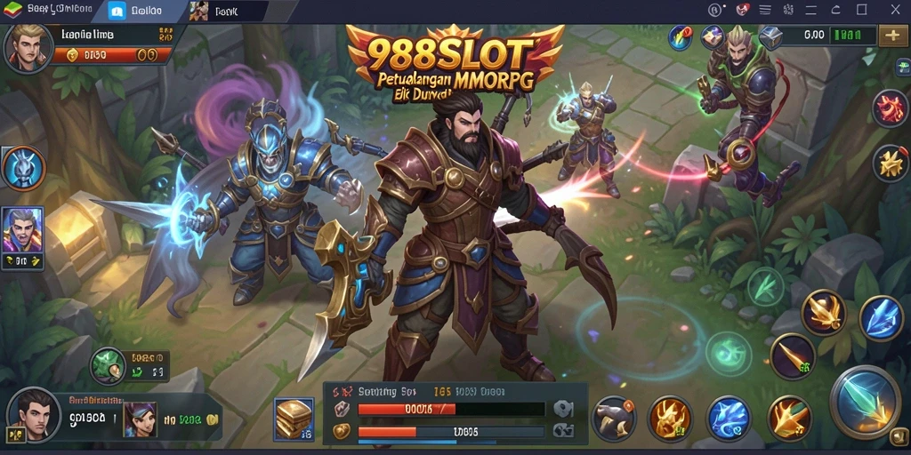 Screenshot gameplay <strong>988SLOT</strong> menampilkan pertarungan epik di dunia MMORPG.