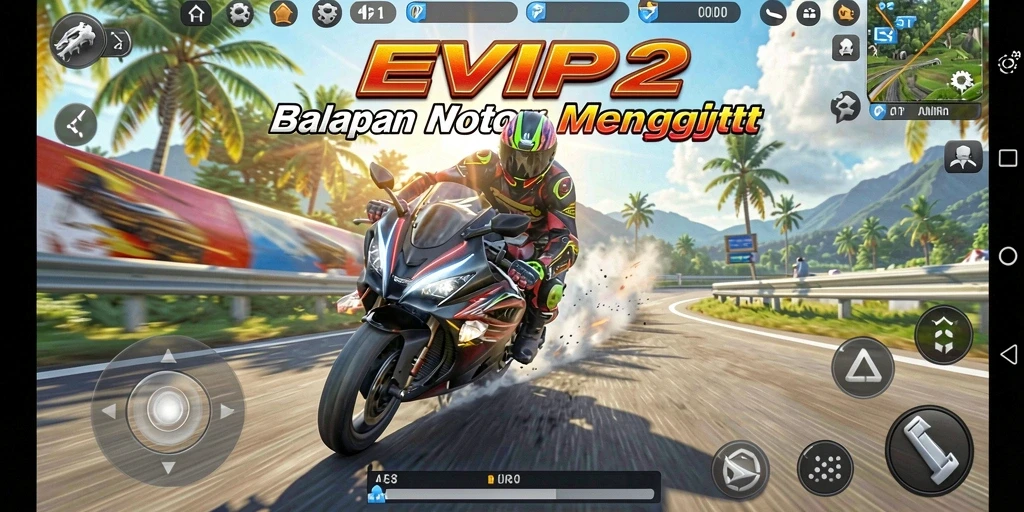 Tampilan gameplay seru dalam balapan motor EVIP2.
