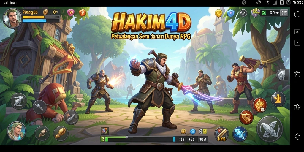 Screenshot utama HAKIM4D menampilkan aksi pertarungan yang mendebarkan dalam dunia RPG.