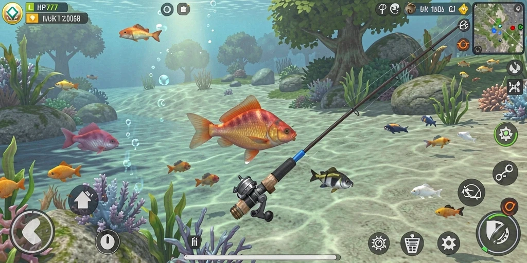 Gameplay HP777 yang memperlihatkan suasana memancing yang seru.