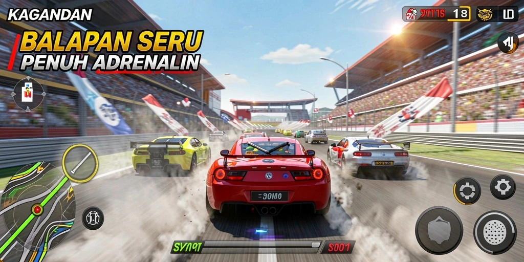 Tampilan gameplay seru KAGANDAN dengan lintasan balapan menantang.