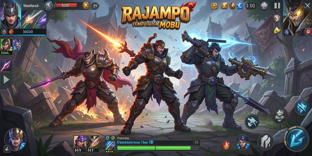 Gameplay seru RAJAMPO dengan karakter unik dan team fight strategis.